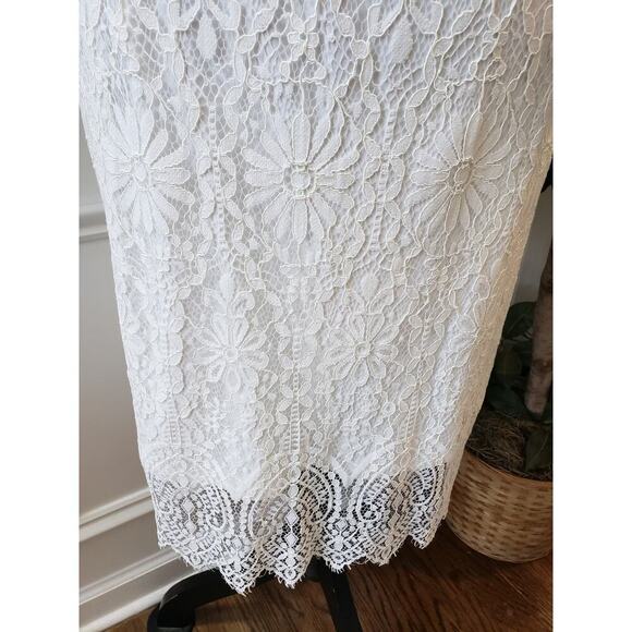 ALLAND WELL Shift Dress Women's L White Floral Round Neck Long Sleeve Back Zip - Picture 13 of 16